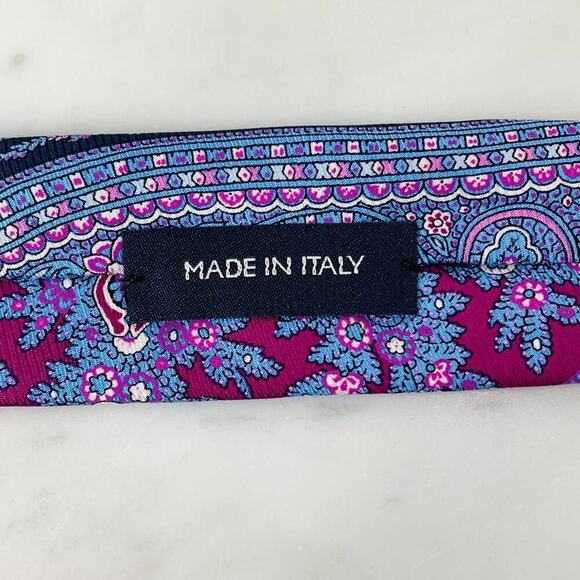 HART SCHAFFNER MARX Tie 100% Silk 58" x 3" Blue Purple Paisley Necktie Italy NWT - Picture 6 of 10